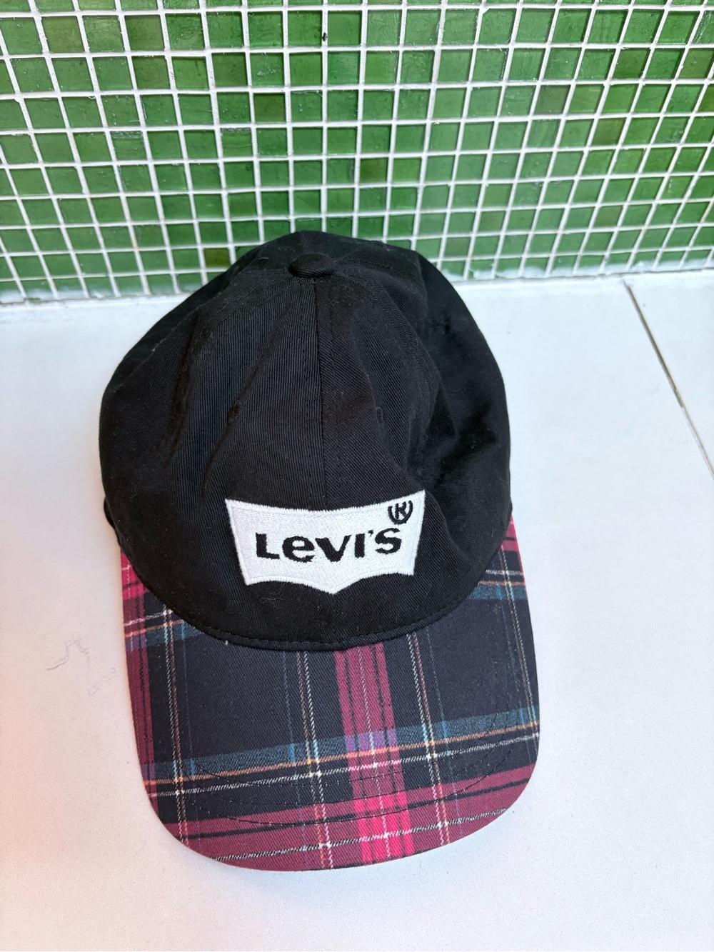 Levi's Black Cap with Red and Blue Plaid Brim